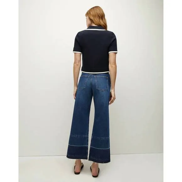 NEW VERONICA BEARD taylor cropped wide leg jean w released hem in bright blue