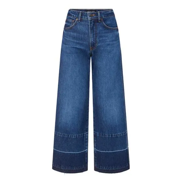 NEW VERONICA BEARD taylor cropped wide leg jean w released hem in bright blue