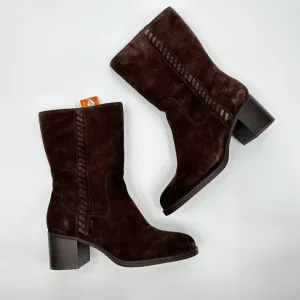 New Vince Camuto Brown Zelcinna Mid Calf Leather Water Repellent Boots Womens 10