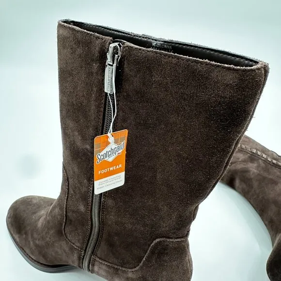 New Vince Camuto Brown Zelcinna Mid Calf Leather Water Repellent Boots Womens 10