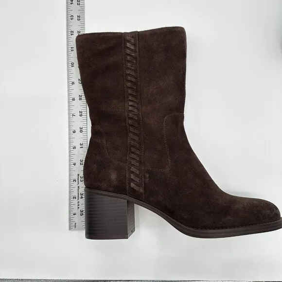 New Vince Camuto Brown Zelcinna Mid Calf Leather Water Repellent Boots Womens 10