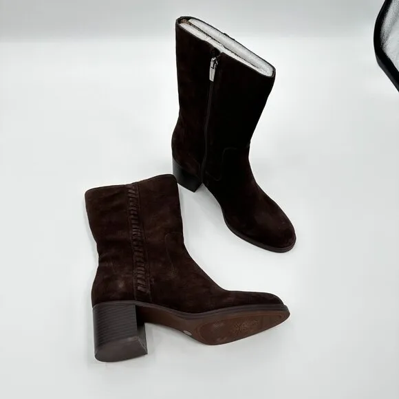 New Vince Camuto Brown Zelcinna Mid Calf Leather Water Repellent Boots Womens 10