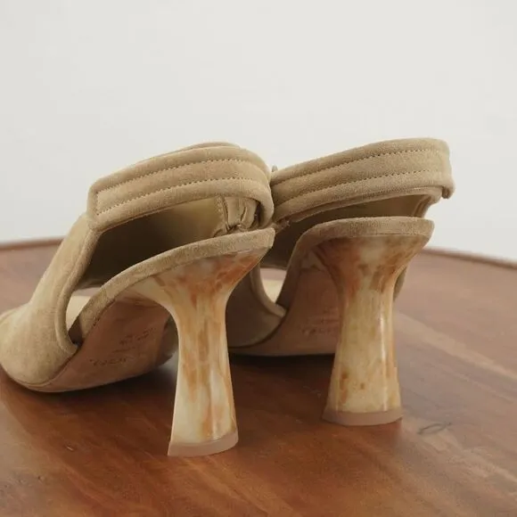 NEW Vince Womens Quest Sandals Heeled Open Toe Slingback Beige Suede Size 7.5 M