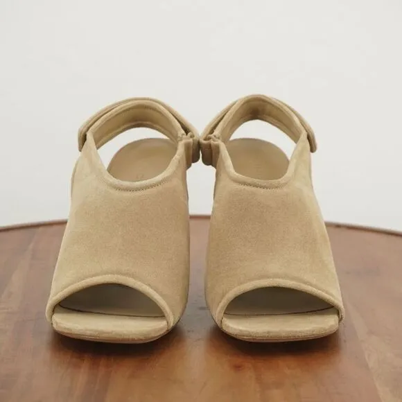 NEW Vince Womens Quest Sandals Heeled Open Toe Slingback Beige Suede Size 7.5 M