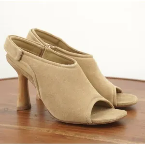 NEW Vince Womens Quest Sandals Heeled Open Toe Slingback Beige Suede Size 7.5 M