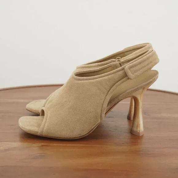NEW Vince Womens Quest Sandals Heeled Open Toe Slingback Beige Suede Size 7.5 M