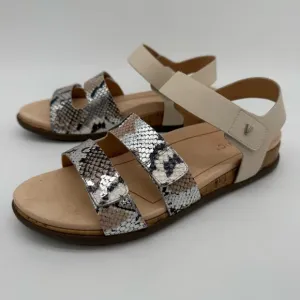 New Vionic Colleen Cream Boa Metallic Leather Sandals Size 10
