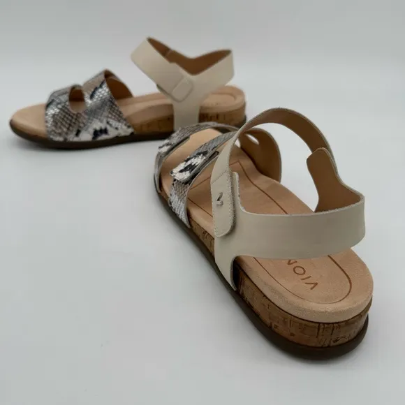 New Vionic Colleen Cream Boa Metallic Leather Sandals Size 10