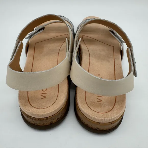 New Vionic Colleen Cream Boa Metallic Leather Sandals Size 10