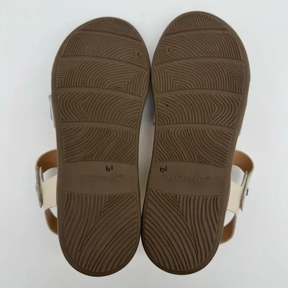 New Vionic Colleen Cream Boa Metallic Leather Sandals Size 10
