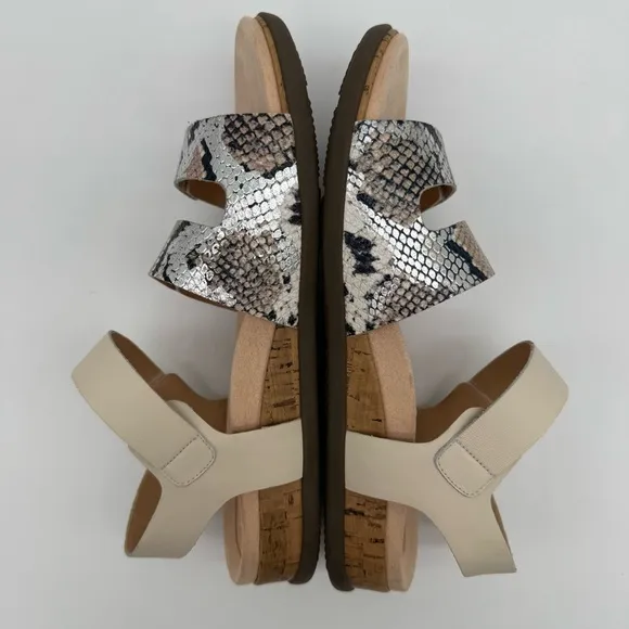 New Vionic Colleen Cream Boa Metallic Leather Sandals Size 10