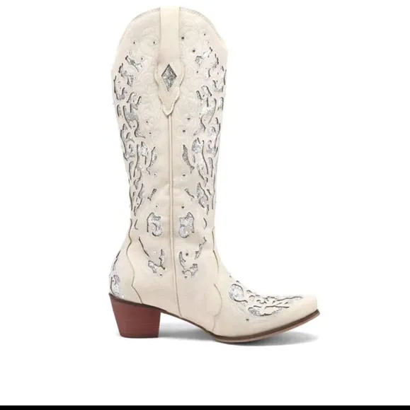 NEW WESTERN COWGIRL BOOTS CHUNKY HEEL POINTED TOE RHINESTONES &amp; EMBROIDERED BOOT