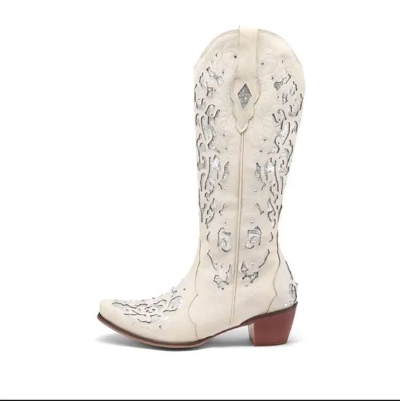 NEW WESTERN COWGIRL BOOTS CHUNKY HEEL POINTED TOE RHINESTONES &amp; EMBROIDERED BOOT
