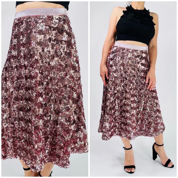 NEW! Women's Anthropologie Sequins Skirt Size S Pink
