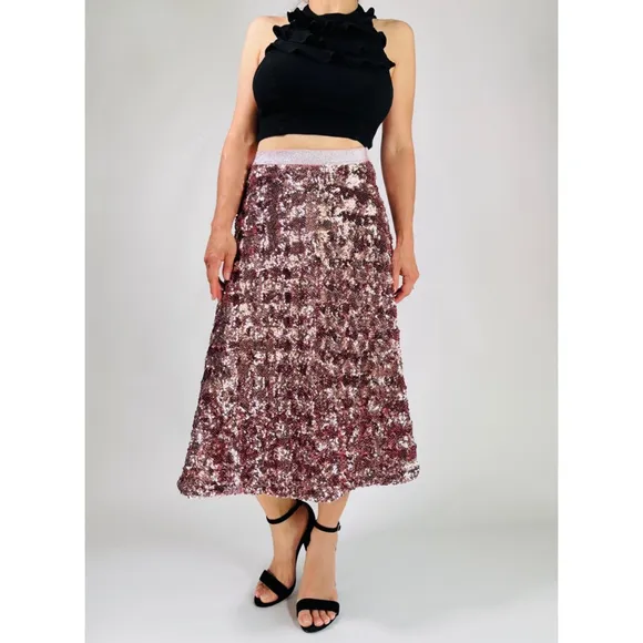 NEW! Women's Anthropologie Sequins Skirt Size S Pink