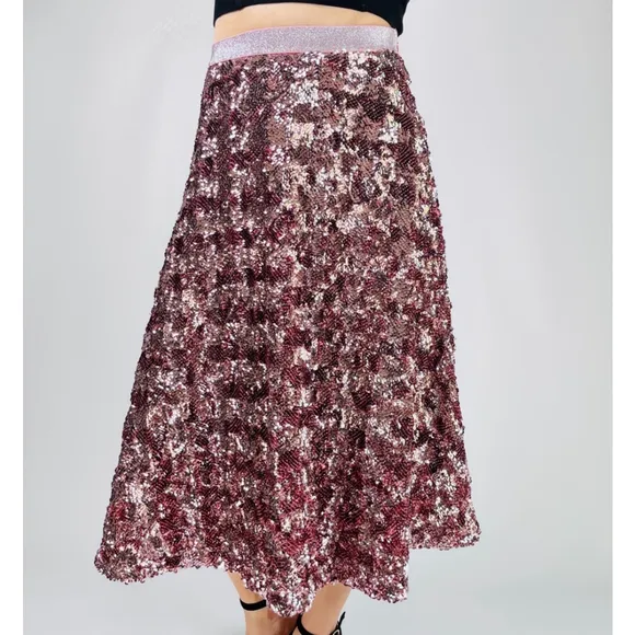 NEW! Women's Anthropologie Sequins Skirt Size S Pink