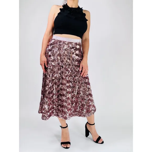 NEW! Women's Anthropologie Sequins Skirt Size S Pink