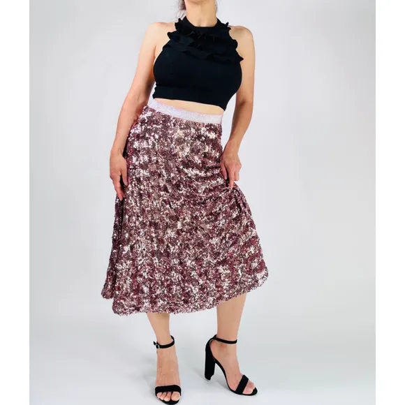 NEW! Women's Anthropologie Sequins Skirt Size S Pink