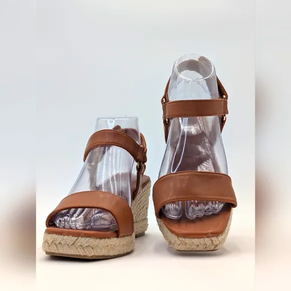 NEWJutelia Made In Spain Brown Leather Espadrilles Raffia Braided Wedge W Sz 7.5