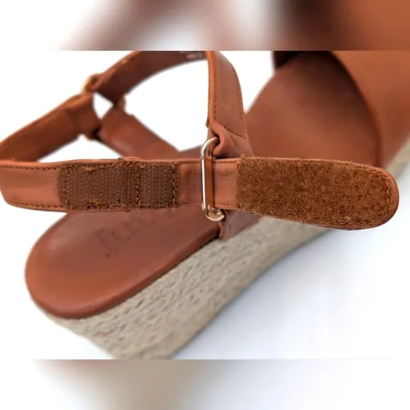 NEWJutelia Made In Spain Brown Leather Espadrilles Raffia Braided Wedge W Sz 7.5