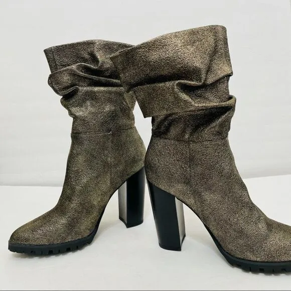 New Katy Perry The Raina Pewter Metallic Chunky Slouch Boots