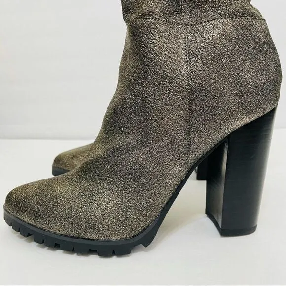 New Katy Perry The Raina Pewter Metallic Chunky Slouch Boots