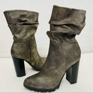 New Katy Perry The Raina Pewter Metallic Chunky Slouch Boots