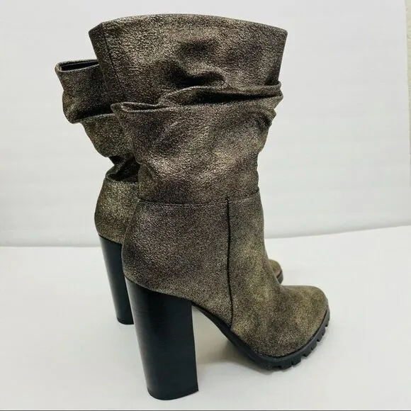 New Katy Perry The Raina Pewter Metallic Chunky Slouch Boots