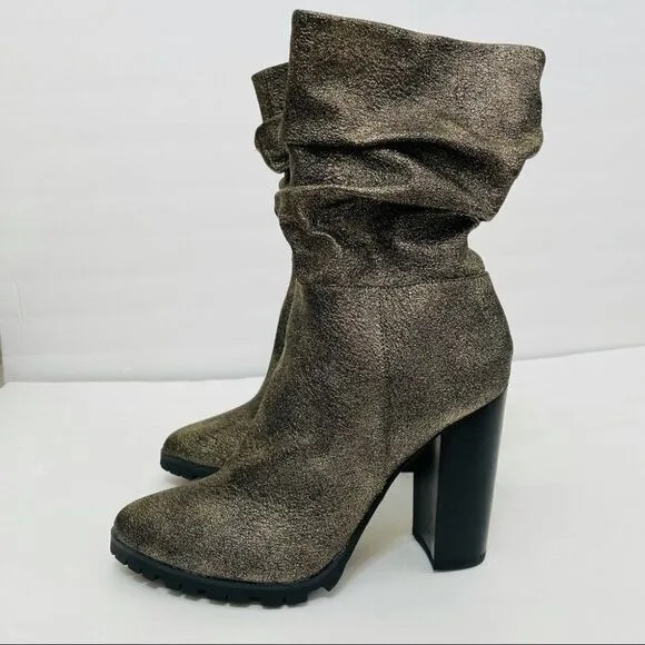 New Katy Perry The Raina Pewter Metallic Chunky Slouch Boots