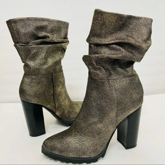 New Katy Perry The Raina Pewter Metallic Chunky Slouch Boots