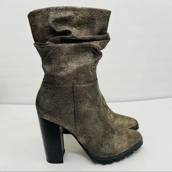 New Katy Perry The Raina Pewter Metallic Chunky Slouch Boots