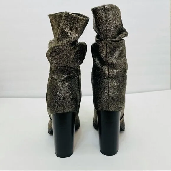 New Katy Perry The Raina Pewter Metallic Chunky Slouch Boots