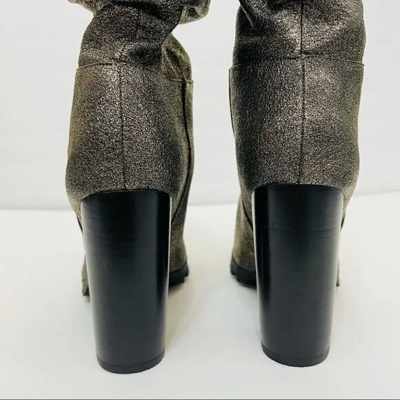 New Katy Perry The Raina Pewter Metallic Chunky Slouch Boots