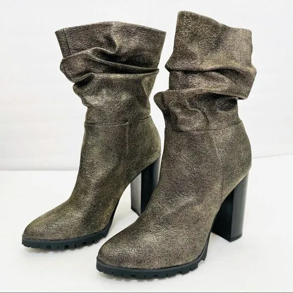 New Katy Perry The Raina Pewter Metallic Chunky Slouch Boots