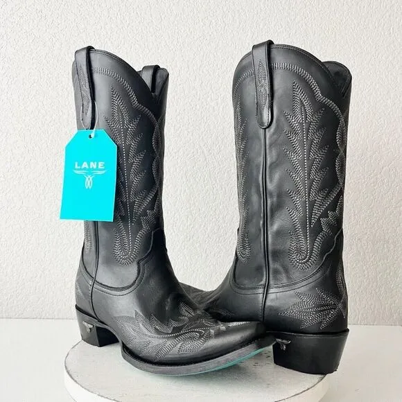 NEW Lane LEXINGTON Womens Cowboy Boots 11 Black Leather Western Cowgirl Mid Calf