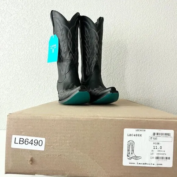 NEW Lane LEXINGTON Womens Cowboy Boots 11 Black Leather Western Cowgirl Mid Calf