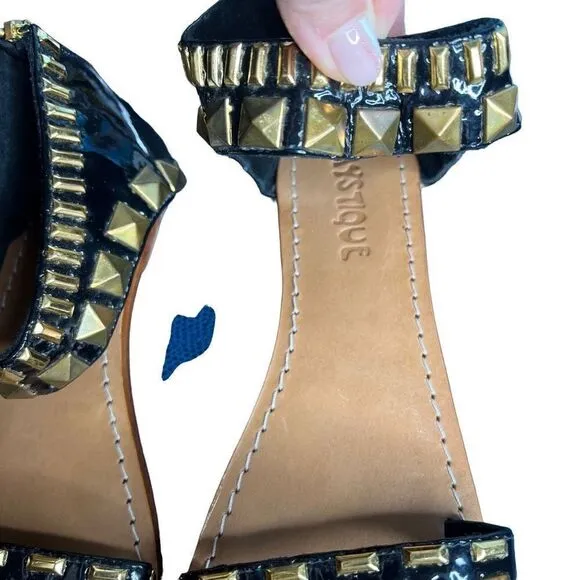 New Mystique black patent studded Sandals