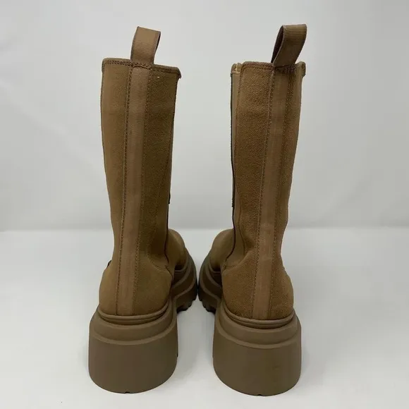 NIB Aqua Jessy Pull On Brown Taupe Suede Mid Calf Chelsea Boots Booties