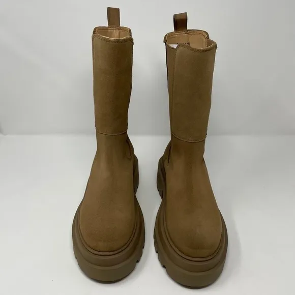 NIB Aqua Jessy Pull On Brown Taupe Suede Mid Calf Chelsea Boots Booties
