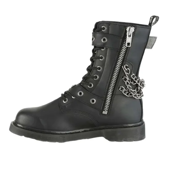 NIB DEMONIA Death Row Silver Chain Combat Boots [Bolt-250]