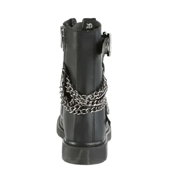 NIB DEMONIA Death Row Silver Chain Combat Boots [Bolt-250]