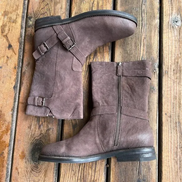 NIB Eileen Fisher Leather Mocha Booties with Side Zip Closure in Women's 11M