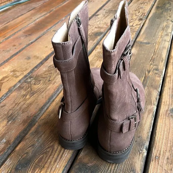 NIB Eileen Fisher Leather Mocha Booties with Side Zip Closure in Women's 11M