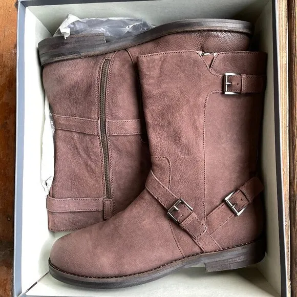 NIB Eileen Fisher Leather Mocha Booties with Side Zip Closure in Women's 11M