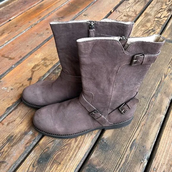 NIB Eileen Fisher Leather Mocha Booties with Side Zip Closure in Women's 11M