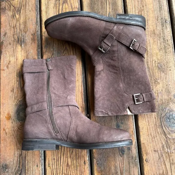 NIB Eileen Fisher Leather Mocha Booties with Side Zip Closure in Women's 11M