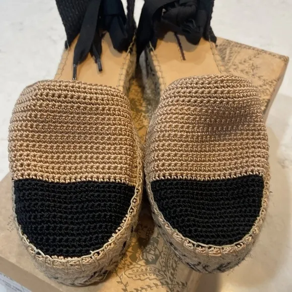 NIB Free People Island Time Wrap Espadrilles Black/Tan Size 8 $158 MSRP