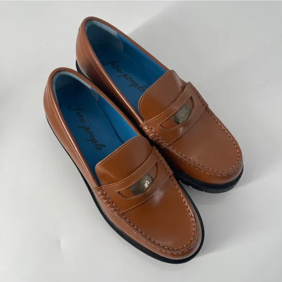 NIB Free People Liv Brown Penny Loafers Women’s Size 7.5