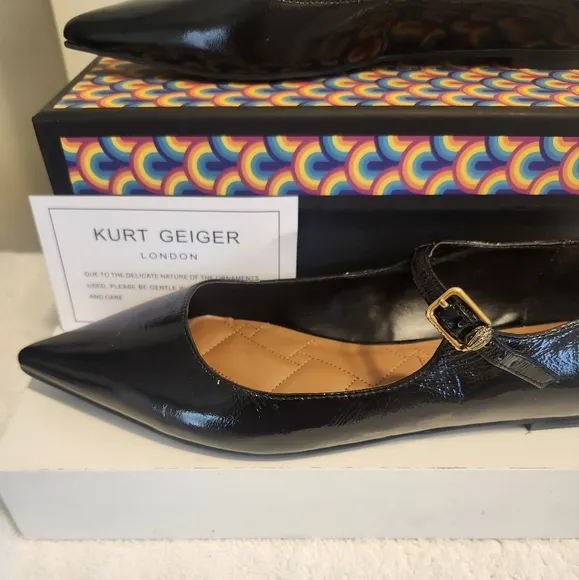 NIB Kurt Geiger &quot;Regent&quot; Black Patent Leather Mary Jane Flats Sz.9/39 Ret.$229