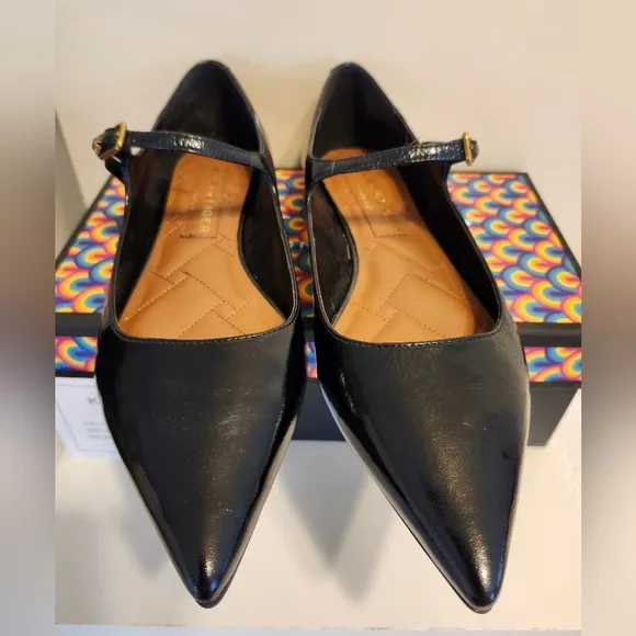 NIB Kurt Geiger &quot;Regent&quot; Black Patent Leather Mary Jane Flats Sz.9/39 Ret.$229